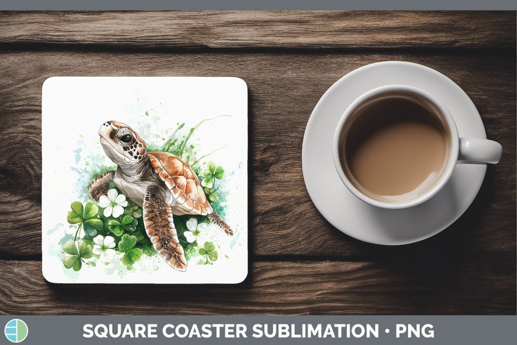 St Patricks Splash Sea Turtle Square Coaster Sublimation Coa