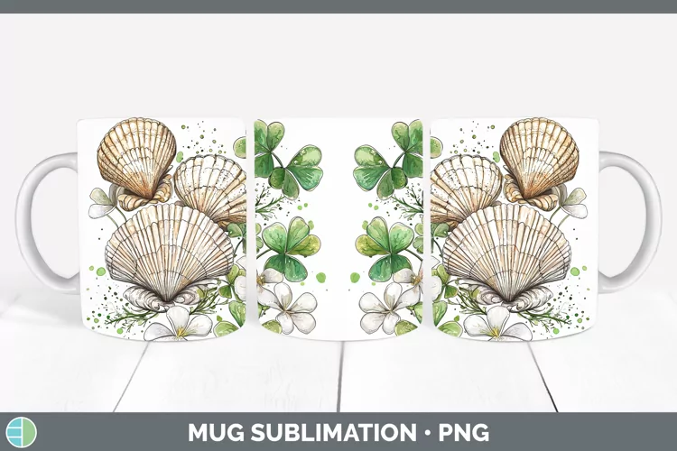 St Patricks Splash Seashell Mug Wrap Sublimation Coffee Cup