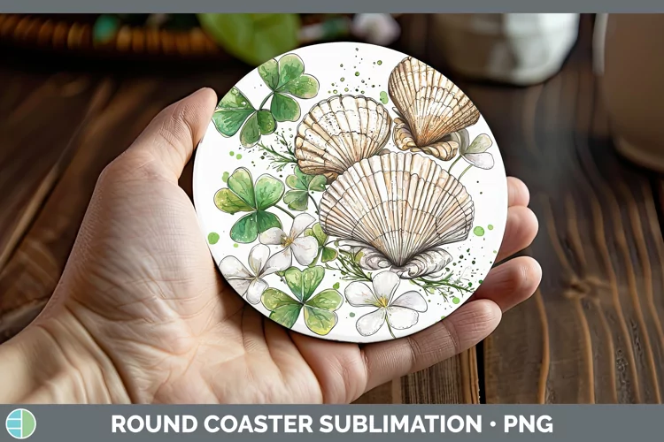 St Patricks Splash Seashell Round Coaster Sublimation Coaste