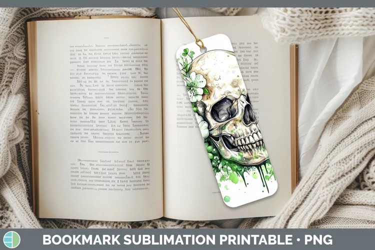 St Patricks Splash Skull Bookmark Sublimation Printable Desi