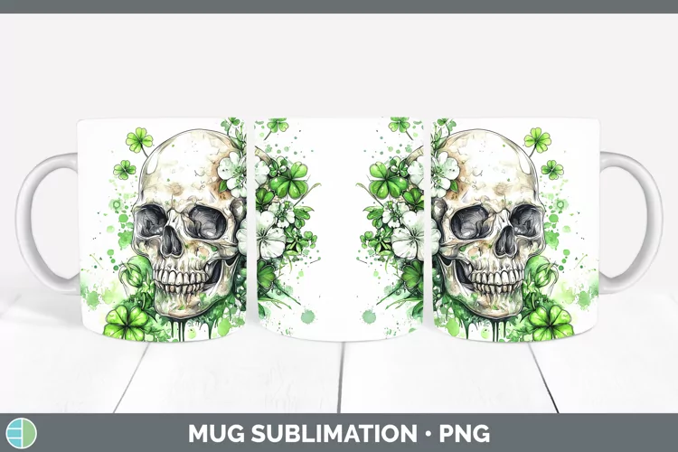 St Patricks Splash Skull Mug Wrap Sublimation Coffee Cup Des