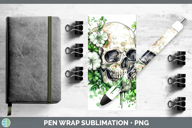 St Patricks Splash Skull Pen Wrap Sublimation Pen Designs
