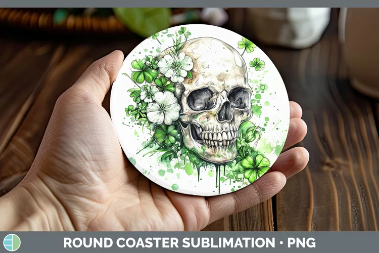 St Patricks Splash Skull Round Coaster Sublimation Coaster D