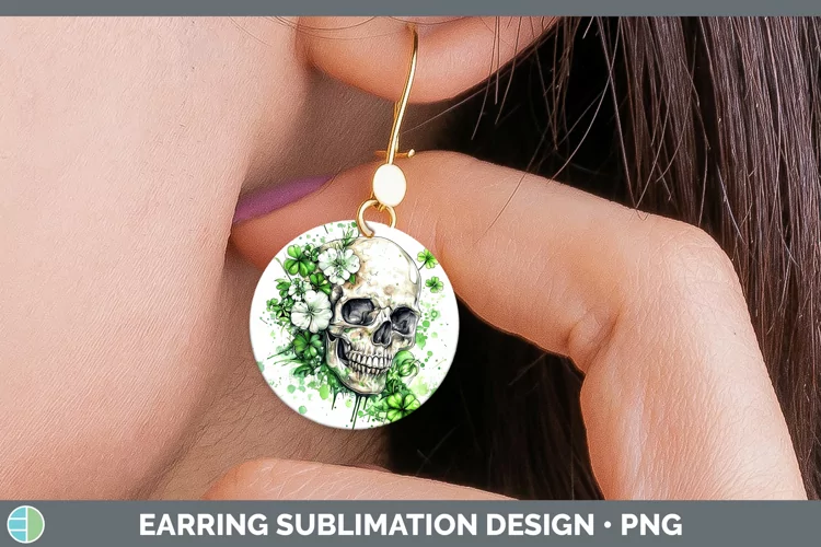 St Patricks Splash Skull Round Earrings Sublimation Earrings