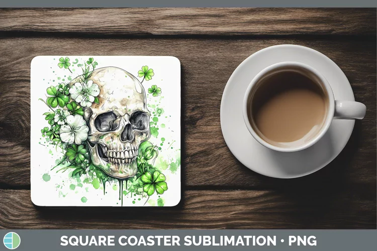 St Patricks Splash Skull Square Coaster Sublimation Coaster
