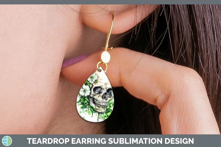 St Patricks Splash Skull Teardrop Earrings Sublimation Earri