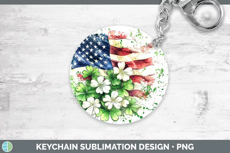 St Patricks Splash USA Flag Keychain Sublimation Keyring Des