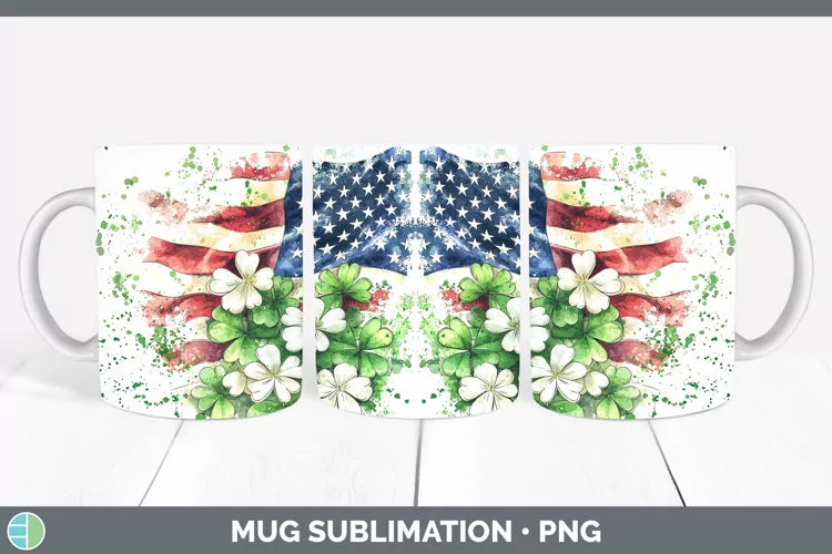 St Patricks Splash USA Flag Mug Wrap Sublimation Coffee Cup