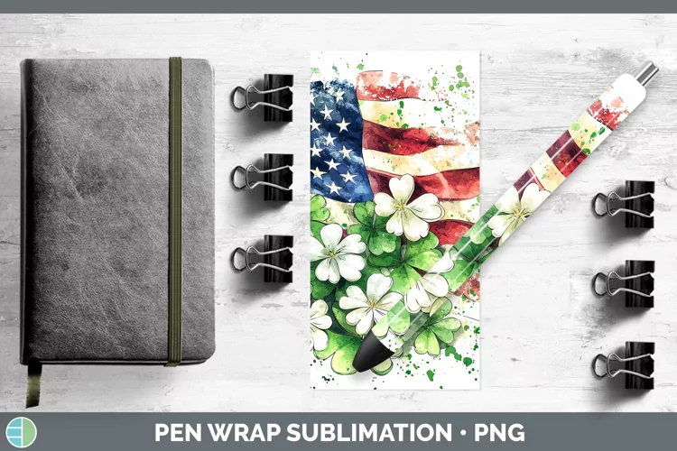 St Patricks Splash USA Flag Pen Wrap Sublimation Pen Designs
