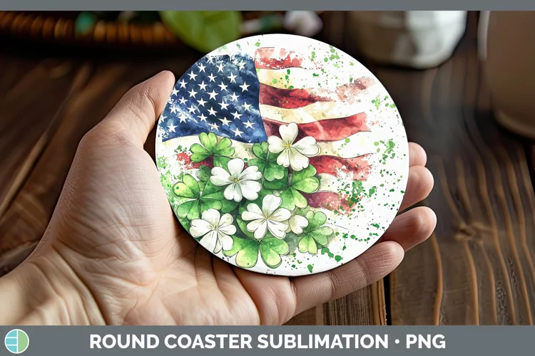 St Patricks Splash USA Flag Round Coaster Sublimation Coaste