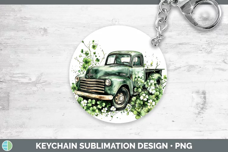 St Patricks Splash Vintage Truck Keychain Sublimation Keyrin