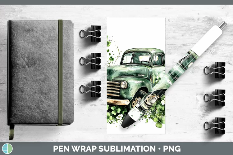 St Patricks Splash Vintage Truck Pen Wrap Sublimation Pen De