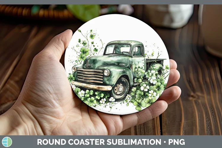 St Patricks Splash Vintage Truck Round Coaster Sublimation C
