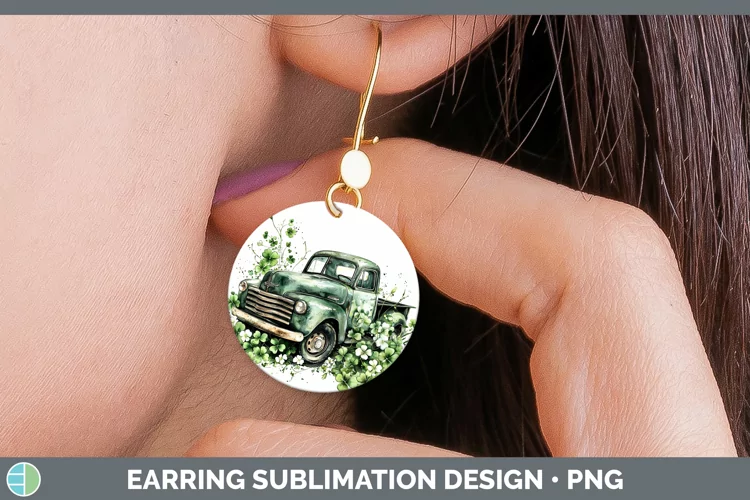 St Patricks Splash Vintage Truck Round Earrings Sublimation