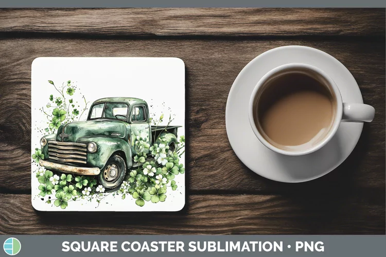 St Patricks Splash Vintage Truck Square Coaster Sublimation