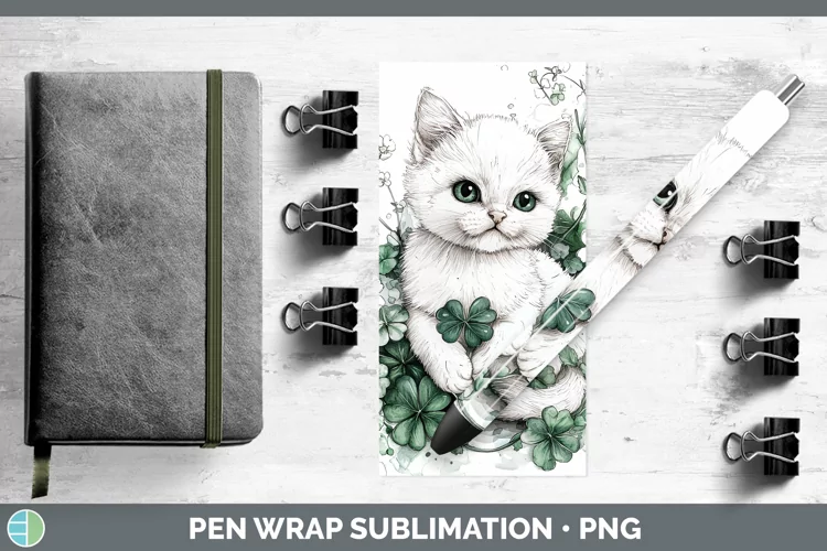 St Patricks Splash White Cat Pen Wrap Sublimation Pen Design