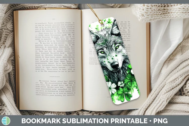 St Patricks Splash Wolf Bookmark Sublimation Printable Desig