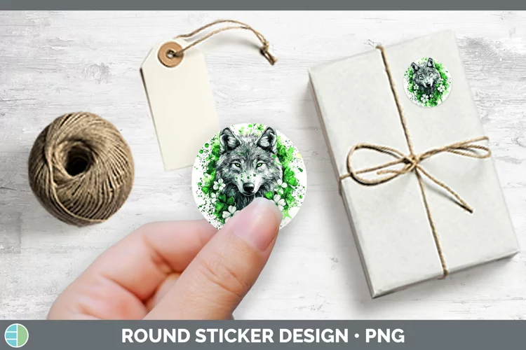 St Patricks Splash Wolf Stickers | Round Labels Designs