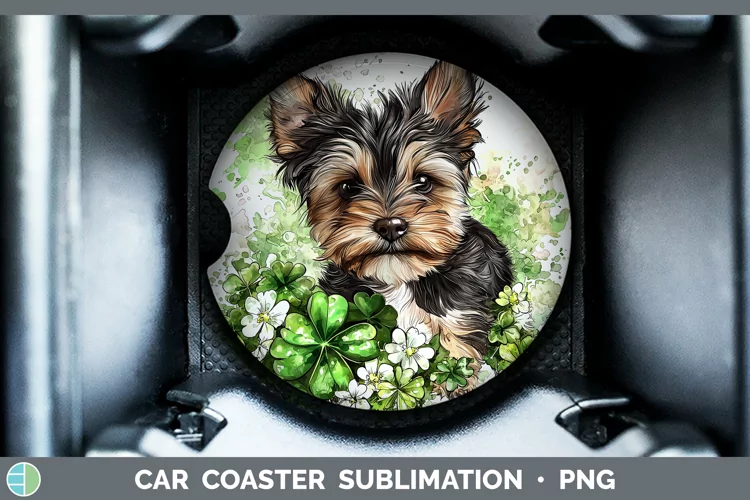 St Patricks Splash Yorkshire Terrier Car Coaster Sublimation