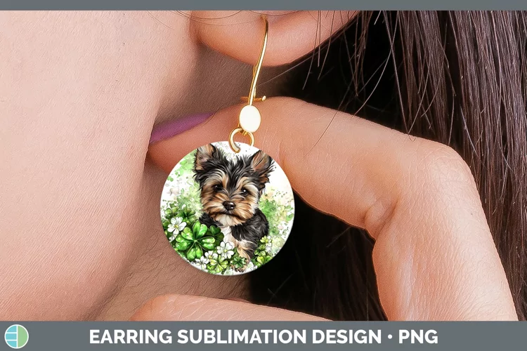 St Patricks Splash Yorkshire Terrier Round Earrings Sublimat