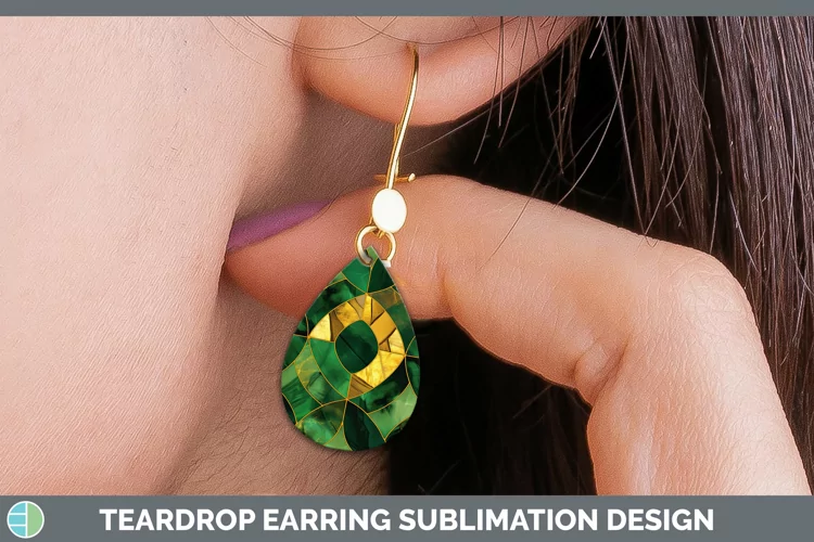St Patricks Stained Glass Teardrop Earrings Sublimation Earr