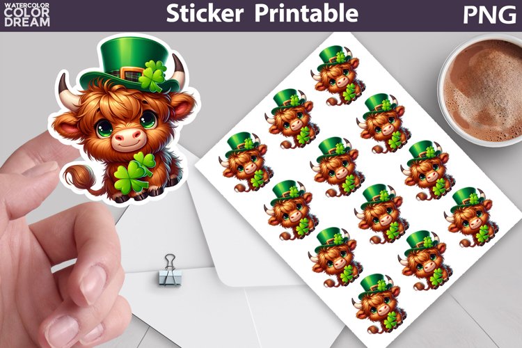 St Patricks Day Sticker | St Patrick Highland Cow Sticker
