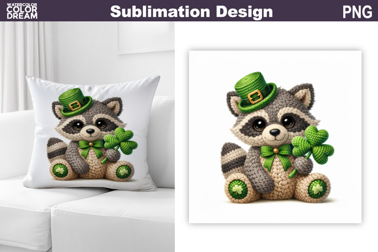 St. Patricks Day Pillow | Raccoon Clover Sublimation