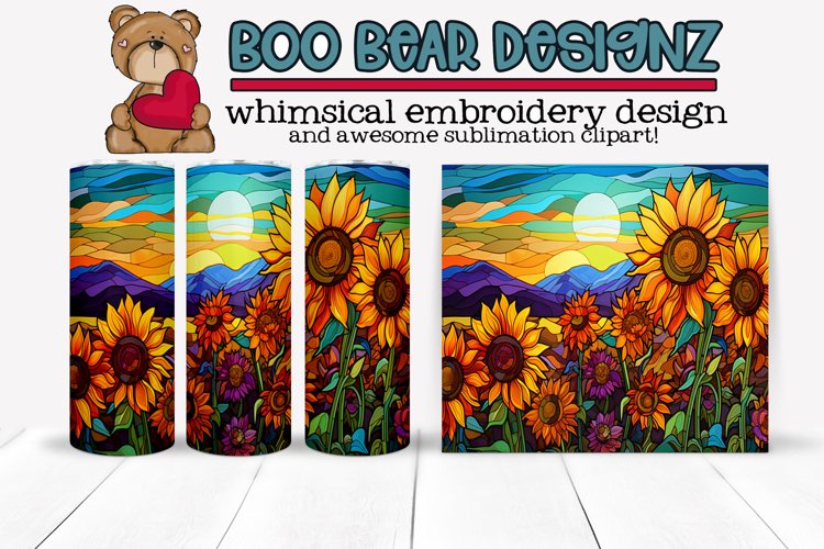 Stain Glass sunflower Sublimation tumbler wrap example image 1