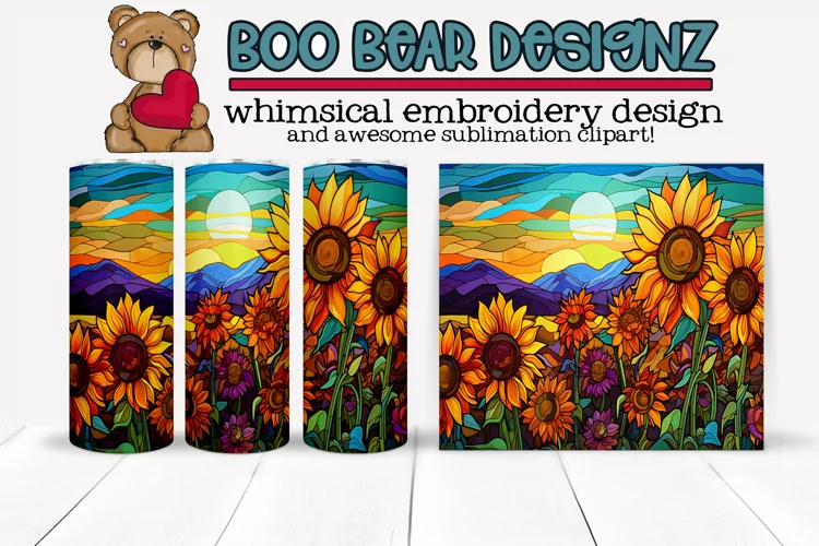 Stain Glass sunflower Sublimation tumbler wrap