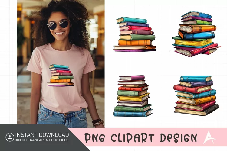 Watercolor Stack of colorful Book Clipart