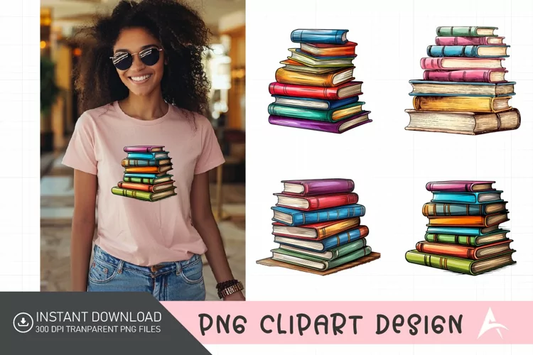 Watercolor Stack of colorful Book Clipart