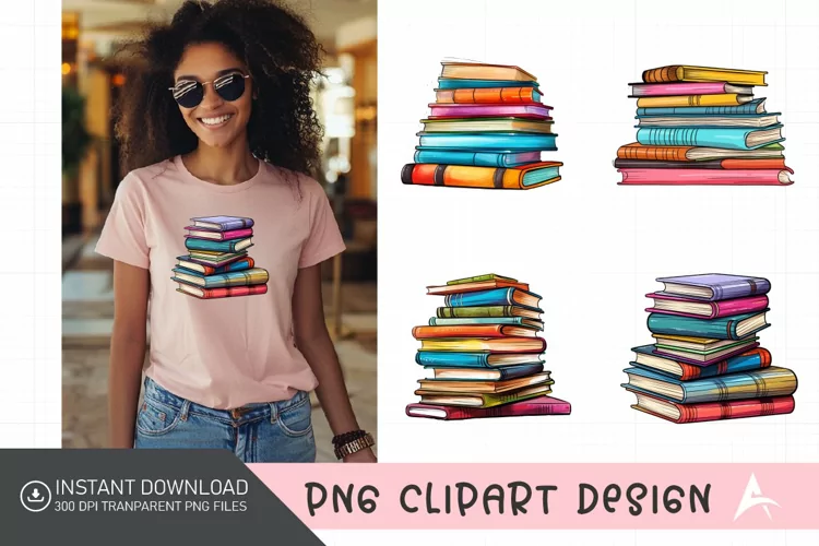 Watercolor Stack of colorful Book Clipart