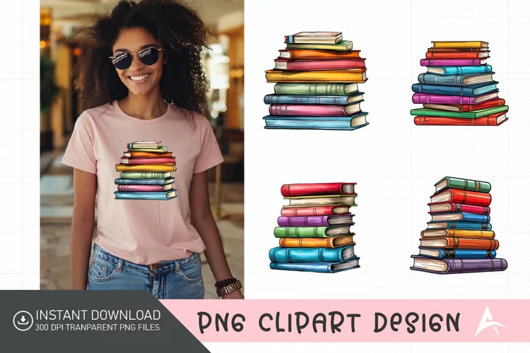 Watercolor Stack of colorful Book Clipart
