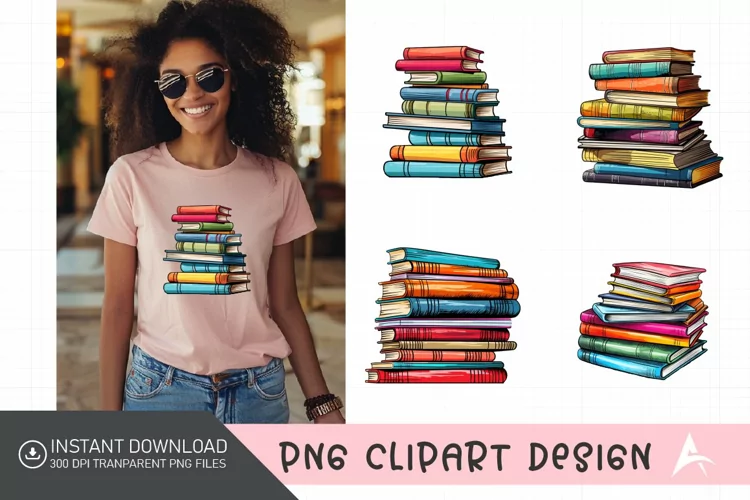 Watercolor Stack of colorful Book Clipart