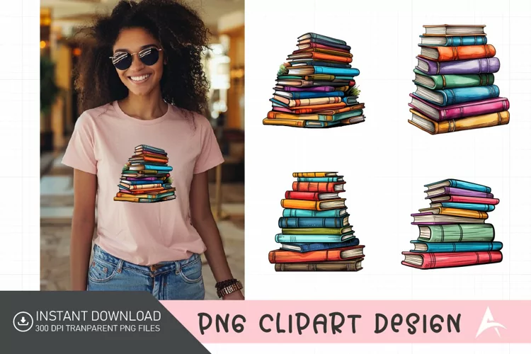 Watercolor Stack of colorful Book Clipart