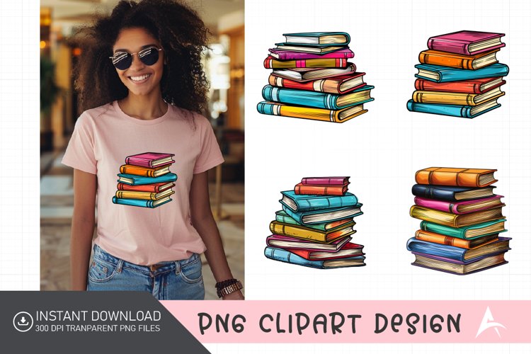 Watercolor Stack of colorful Book Clipart
