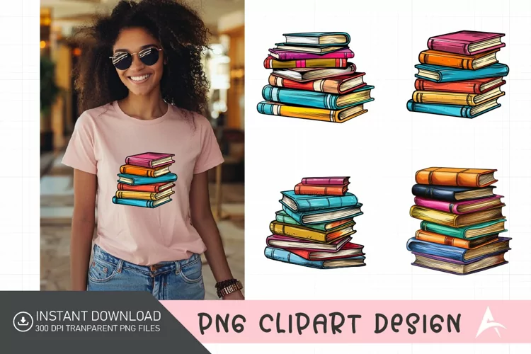 Watercolor Stack of colorful Book Clipart
