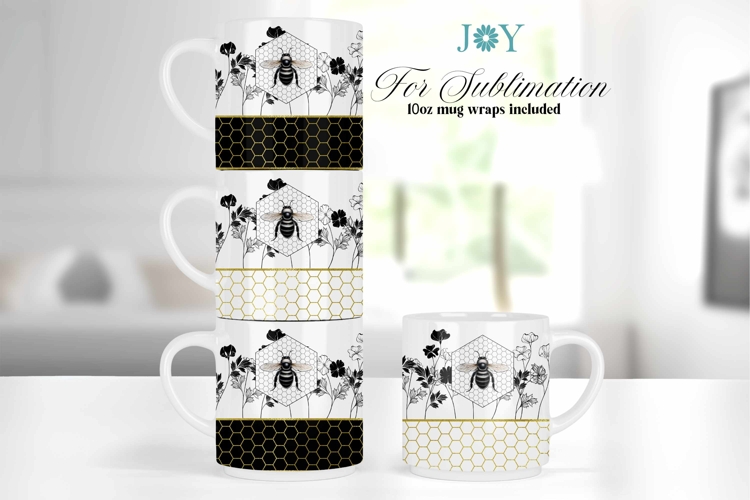 Stackable Mug Sublimation Designs - Bees 10 oz Mug Wraps