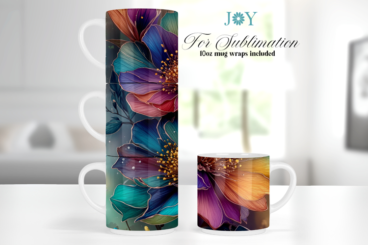 Stackable Mug Sublimation Designs - Floral 10 oz Mug Wraps