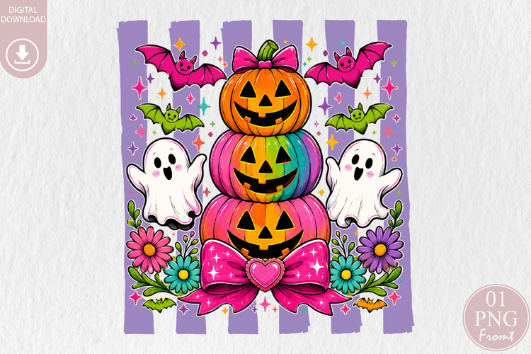 Stacked Pumpkin Halloween PNG, Pink Pastel Sublimation