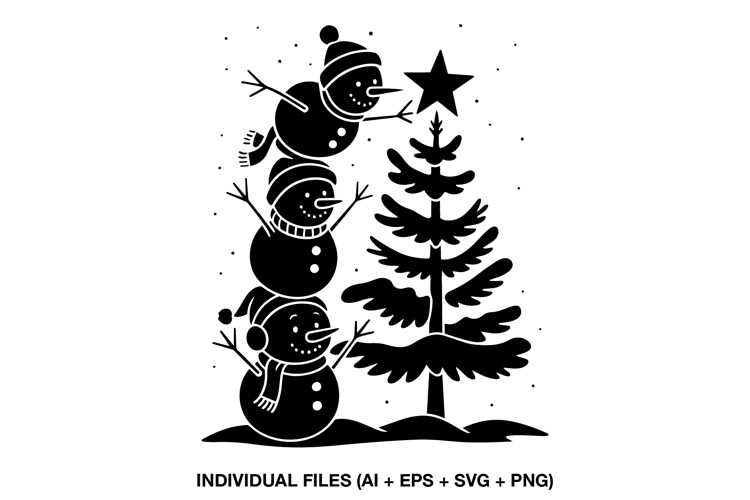 Snowman Christmas SVG, Stacked Snowmen Scene PNG