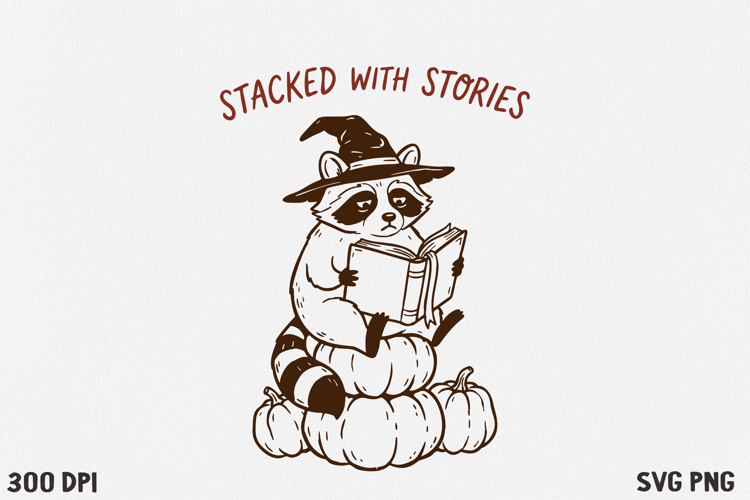 Bookish Halloween Raccoon SVG PNG | Witchy Reading Raccoon