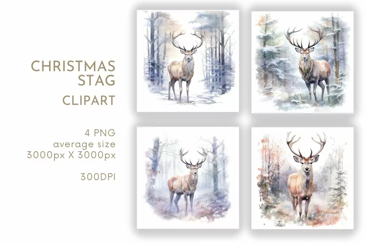 Christmas Stag Clipart | Watercolor PNG