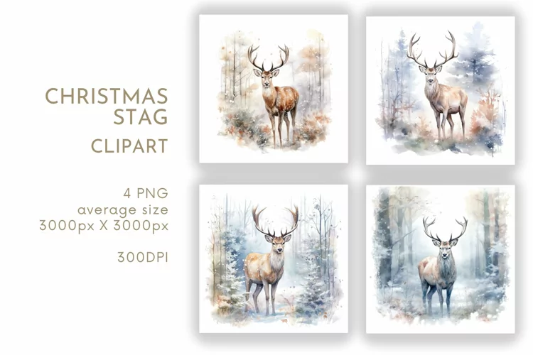 Christmas Stag Clipart | Watercolor PNG