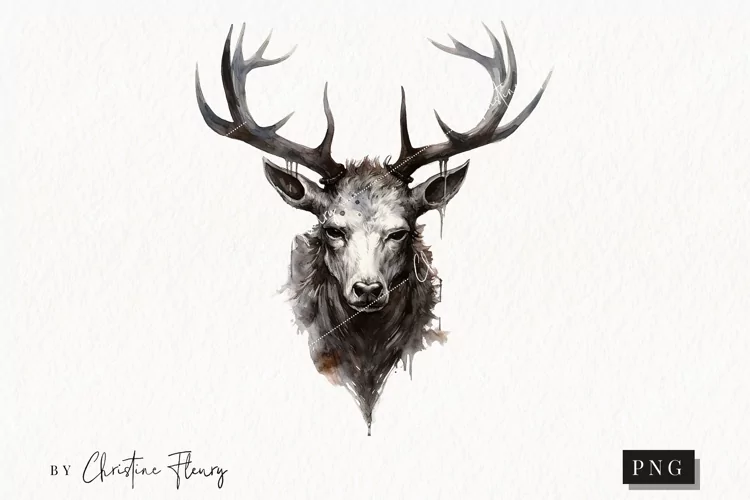 Watercolor Goth Stag Clipart | Watercolor Christmas PNG