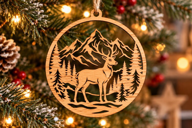 Stag Forest Christmas Laser Cut Svg example image 1