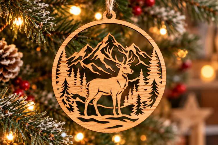 Stag Forest Christmas Laser Cut Svg