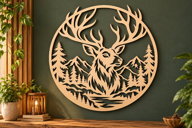 Stag Mountain Laser Cut SVG Wall Art example image 1