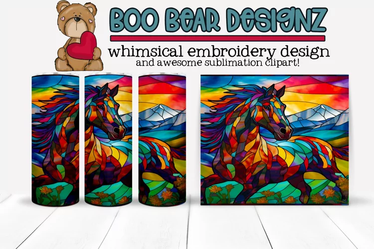 Stain Glass Rainbow Horse Sublimation tumbler design