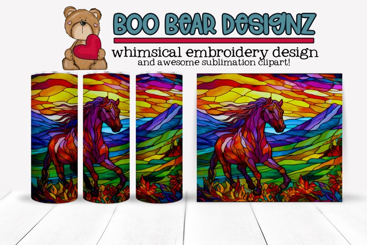 Stain Glass Sunset Horse Sublimation tumbler design